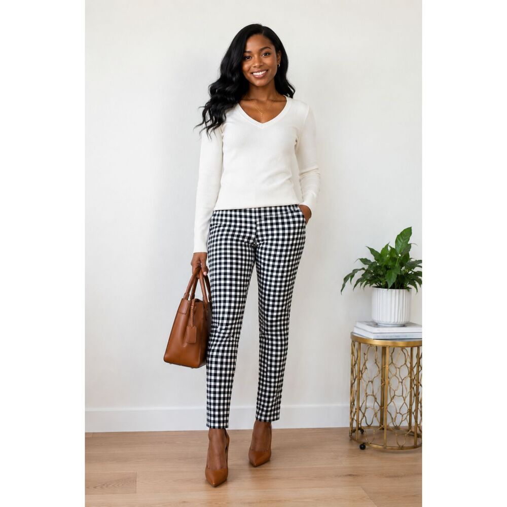 The Limited Black White Gingham Pants Size 12 Slim Ankle Stretch